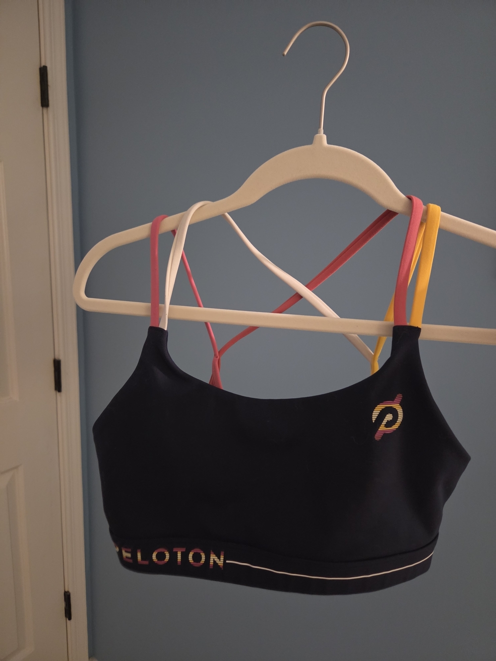 Peloton Women's Navy Strappy Sports Bra - Navy with Multicolor Straps